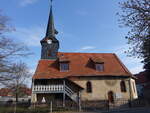Schwansee, evangelische Dorfkirche, verputzte Saalkirche von 1676 (07.04.2023)