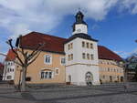 Bad Tennstedt, Rathaus am Marktplatz, erbaut 1377, nach Brand Wiederaufbau 1503, erweitert 1806, seit 1992 Sitz der   Verwaltungsgemeinschaft (25.03.2023)
