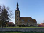 Oberreien, evangelische Kirche, Saalkirche mit eingezogenem Rechteckchor und hohem Westturm (09.04.2023)