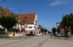 Rheinau(Rhinau)/Elsa, Blick vom Rathaus in die Rathausstrae, Aug.2014