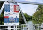 Biesheim im Elsa, Info-Tafel an der neuen Alu-Brcke ber den Neubreisach-Kanal, natrlich wie gewohnt nur in franzsisch, kein deutsch (die Grenze ist 3 Km entfernt)und kein