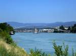 Hningen (Huningue), Blick von Sden auf die Dreilnderbrcke ber den Rhein, Juli 2015