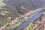 Stadtprozelten am Main mit der Henneburg - Luftaufnahme vom 02.09.2004