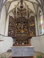 Pontebba, gotischer Flgelaltar von 1517 in der Pfarrkirche Santa Maria Maggiore (05.05.2017)