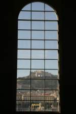 Blick aus dem Fenster der ehamaligen Station Napoli-Marittima zum Castel San Elmo; 16.02.2008