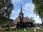 Kvam, evangelische Kirche, braune Holzkirche erbaut 1952 durch Magnus Poulsson (25.05.2023)