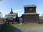 Ryfoss, evangelische Hre Stabkirche mit Glockenturm, erbaut ab 1179 (26.05.2023)