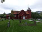 Faberg, evangelische Kirche, rote Holzkirche erbaut 1727 durch Svend Traseth (24.05.2023)