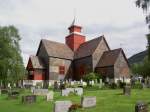 Dovre Kirke, Kreuzkirche aus Holz, erbaut 1736 von Jesper Mikkelson Rusten, ringsum mit Schieferplatten verkleidet, Oppland (27.06.2013)