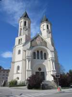 Amstetten, Pfarrkirche Herz Jesu, neoromanische Basilika, erbaut von 1899 bis 1931 durch Raimund Jelbinger (04.05.2013)