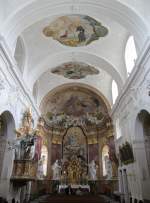 Tulln, sptbarocker Hochaltar der Minoritenkirche, Fresken von Innozenz Moscherosch (20.04.2014)