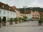 Hartberg, Hauptplatz mit Mariensule von 1675 (29.07.2014)