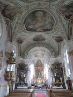 Sillian, Pfarrkirche Maria Himmelfahrt, Deckengemlde und Altargemlde von Josef   Adam Mlck (18.09.2014)
