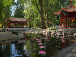 Die beiden Pavillons des 1780 angelegten Chinesischen Gartens im Łazienki-Park.