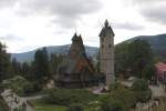 Eine norwegische Holzstabkirche steht im Riesengebirge.