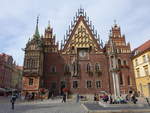 Breslau / Wroclaw, Rathaus am Rynek Platz, erbaut bis 1508, astronomische Uhr von 1580 (03.10.2020)