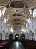 Olesno / Rosenberg, Orgelempore und Deckengemlde in der Corpus Christi Kirche (14.09.2021)