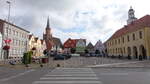 Trzebiatow / Treptow an der Rega, Rathaus und Marienkirche am Rynek Platz (01.08.2021)