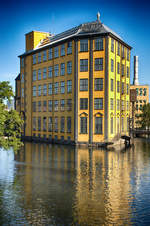 Museum der Arbeit in Norrköping.Entlang des Motala ström liegt die so genannte »Industrielandschaft«, die hauptsächlich aus alten Fabrikgebäuden aus der Zeit zwischen