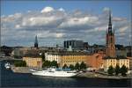 Blick vom Aussichtspunkt Mariaberget auf Riddarholmen.