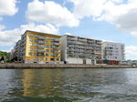 Blick vom Schiff  in Richtung Slusen in Stockholm am 20.