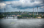 Blick auf die Insel und den Stadtteil Djurgrden vom Gondolen in Stockholm.