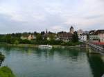 Kaiserstuhl, Blick vom deutschen Ufer ber den Rhein auf die kleinste Stadt der Schweiz (ca.