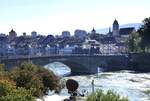 Rheinfelden AG, Blick von der deutschen Seite auf die Brcke ber den Rhein und die Altstadt von Rheinfelden im Aargau, Sept.2019