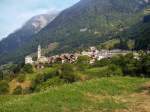 Soglio GR, Blick auf das Dorf im Bergell.