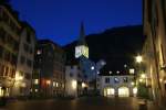 Abendlicher Blick ber dem Arcasplatz zur Martinskirche von Chur; 20.02.2014