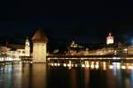 Abendlicher Blick zur Kappellbrcke in Luzern; 10.01.2015