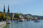 Blick auf den Schweizerhof-Quai am Vierwaldstttersee in Luzern.