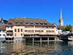 Stein am Rhein, Hotel Rheinfels, mit der Stadtkirche St.