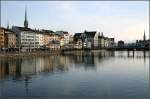 Blick von der Bahnhofsbrcke auf das Limmat-Quai.