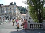 Blick von den drei Brcken zur Burg Ljubljana im Hintergrund  1.9.09