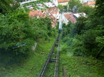 Ljubljana, Blick aus der Kabine der Standseilbahn auf die Strecke, Juni 2016