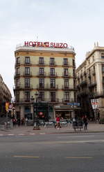 Blick auf das Hotel  Suizo  im Zentrum von Barcelona, 19.04.2019.