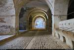 Blick in die Kavallerie-Stallung im Castell de Sant Ferran in Figueres (E), das grte Bauwerk Kataloniens und die grte Festung Europas aus dem 18.