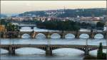 Brcken in Prag: Vorne die Mnesuv most, dann die Karlsbrcke, dahinter most Logi und  Jirskuv most.