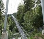 Bad Wildbad im Nordschwarzwald, die Fu�g�ngerh�ngebr�cke  Wildline , 380m Spannweite, 60m hoch, 141 Tonnen Gewicht, eingeweiht im Juli 2018,  ist die einzige H�ngebr�cke in Europa die nach oben gebaut