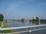 Kehl am Rhein,  Blick auf die Europabrcke,die hier   Deutschland mit Frankreich verbindet, eingeweiht 1960,  Sep.2006