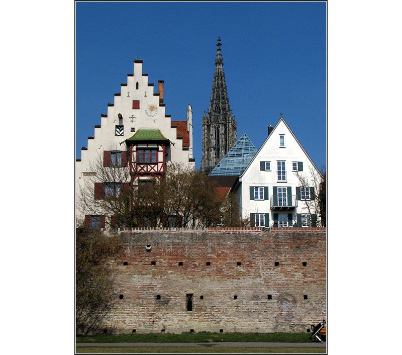 Ulm: Ansicht von der Donau. Die moderne Bibliothek passt in den historischen Stadtbereich. 22.03.2009 (Jonas)