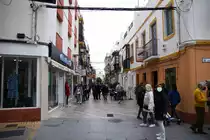 AYAMONTE, 26.02.2022, Blick in die Calle Trajano im Gesch�fts- und Einkaufsviertel