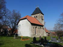 Bliederstedt, evangelische St. Anna Kirche, romanische Chorturmkirche (07.04.2023)