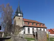 Holzsu�ra, evangelische St. Bonifatius Kirche, erbaut von 1833 bis 1834 (07.04.2023)