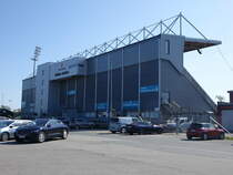 Moss, Haupttribne des Mells Stadion, erbaut ab 1939 (21.05.2023)