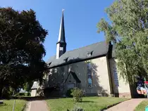 M�hlau, evangelische Kirche, mittelalterliche Saalkirche, erbaut um 1500 (16.09.2023)