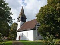 Derental, evangelische St. Markus Kirche, Saalkirche aus verputzten Brucksteinen, erbaut 1575 (30.09.2023)