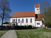 Adelshausen, Pfarrkirche St. Petrus, Turm sptgotisch, verndert 1890 (15.04.2015)