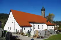Sibratshofen, Pfarrkirche St. Wendelin, Saalbau mit Dachreiter, erbaut 1733, erweitert 1938 (23.10.2011)